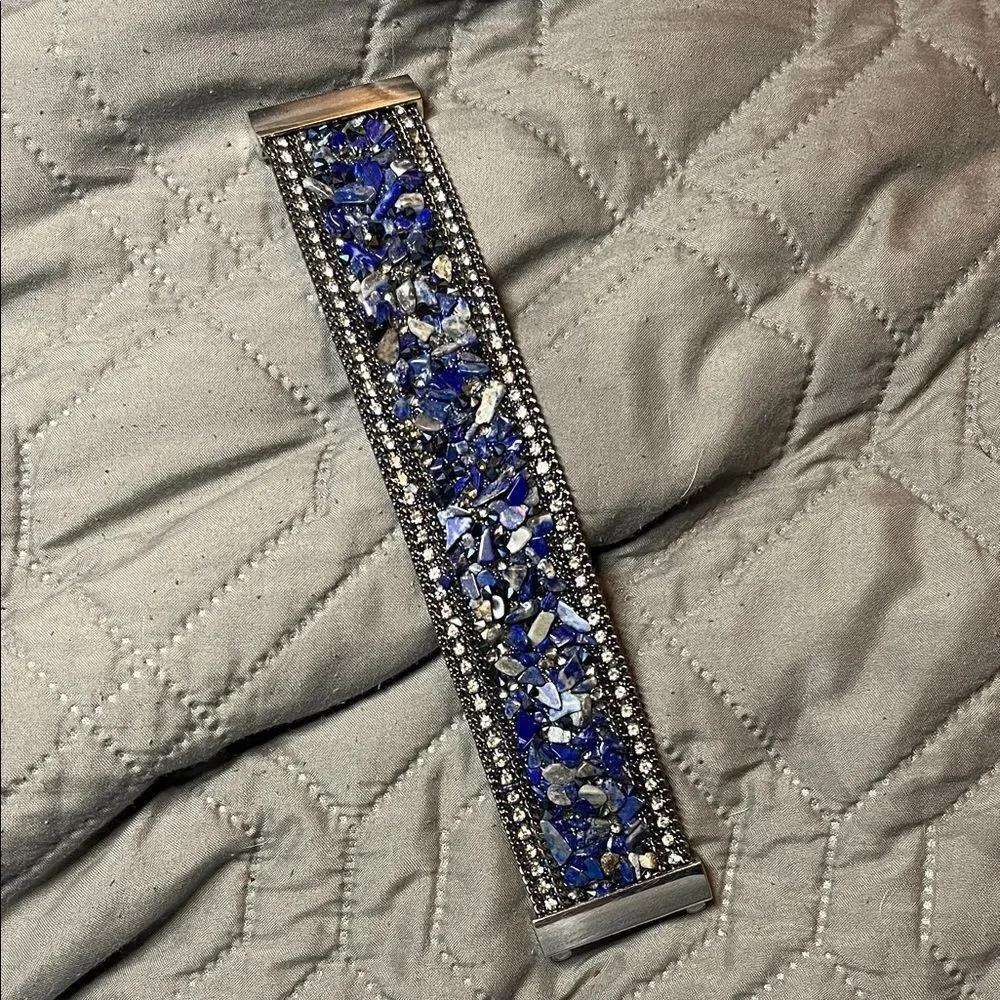 Magnetic Clasp High-Grade Leather Crystal Stones Bracelet lapis lazuli